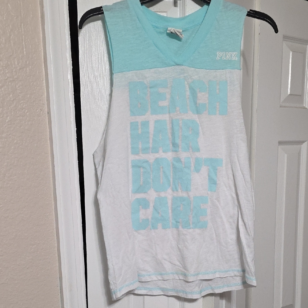 PINK Victoria's Secret Womens Tank Top - White and Light Blue